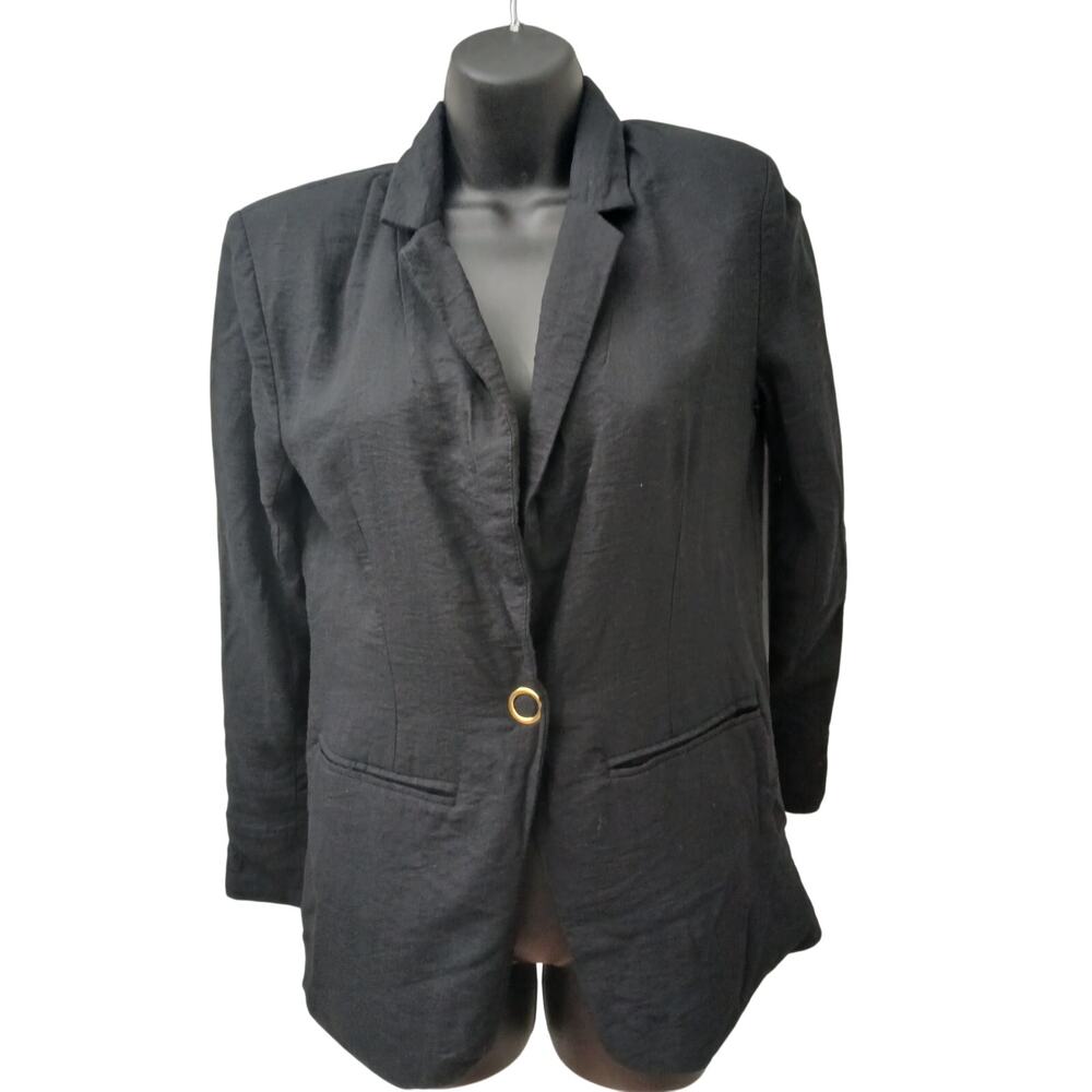 Ellen Tracy Black Lined Blazer w/Pockets, Snap Cuffs, Shoulder Pads sz XS